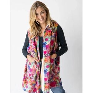 NATURAL LIFE Floral Oversized Sherpa blanket Vest with hood – Boho Cozy – NWT